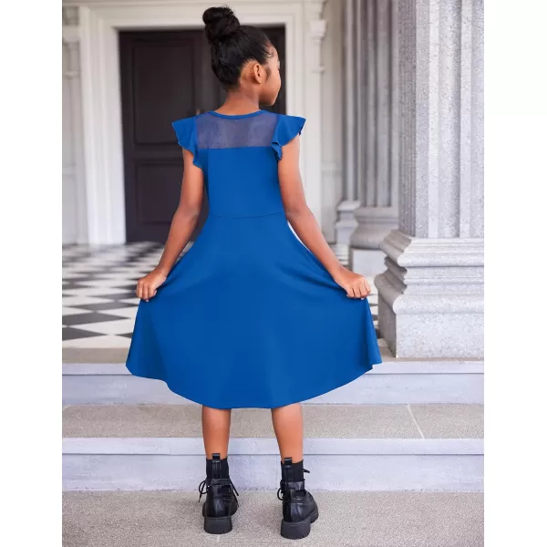 Arshiner Girls Dress Summer Ruffle Sleeve Mesh A Line Casual Party Dresses with Pockets 6-13 Years
