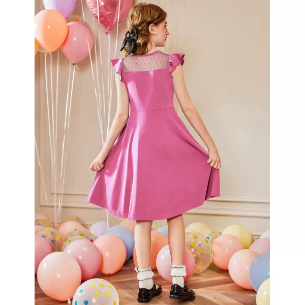 Arshiner Girls Dress Summer Ruffle Sleeve Mesh A Line Casual Party Dresses with Pockets 6-13 Years