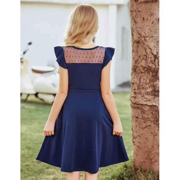 Arshiner Girls Dress Summer Ruffle Sleeve Mesh A Line Casual Party Dresses with Pockets 6-13 Years