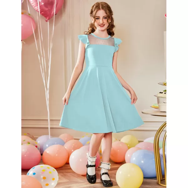 Arshiner Girls Dress Summer Ruffle Sleeve Mesh A Line Casual Party Dresses with Pockets 6-13 Years