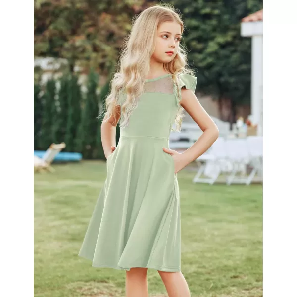 Arshiner Girls Dress Summer Ruffle Sleeve Mesh A Line Casual Party Dresses with Pockets 6-13 Years