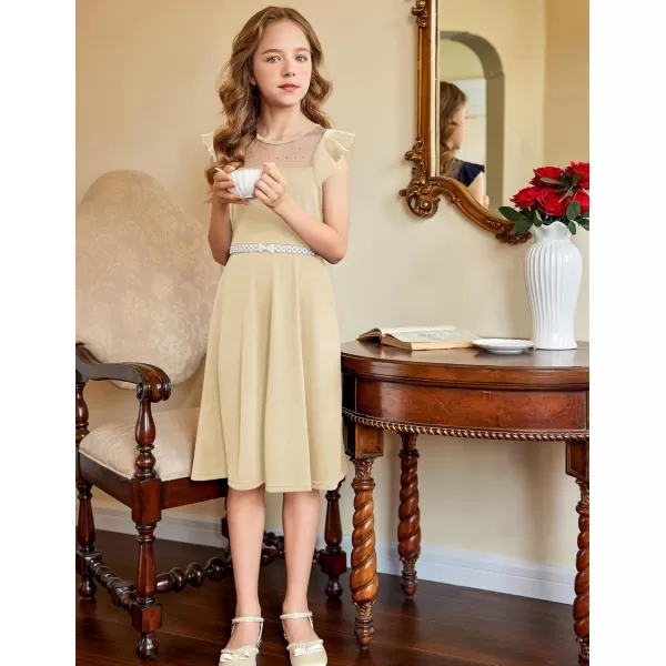 Arshiner Girls Dress Summer Ruffle Sleeve Mesh A Line Casual Party Dresses with Pockets 6-13 Years