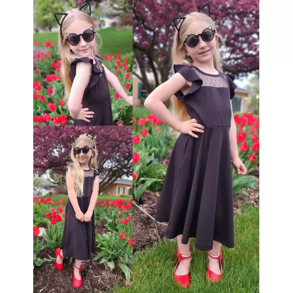 Arshiner Girls Dress Summer Ruffle Sleeve Mesh A Line Casual Party Dresses with Pockets 6-13 Years
