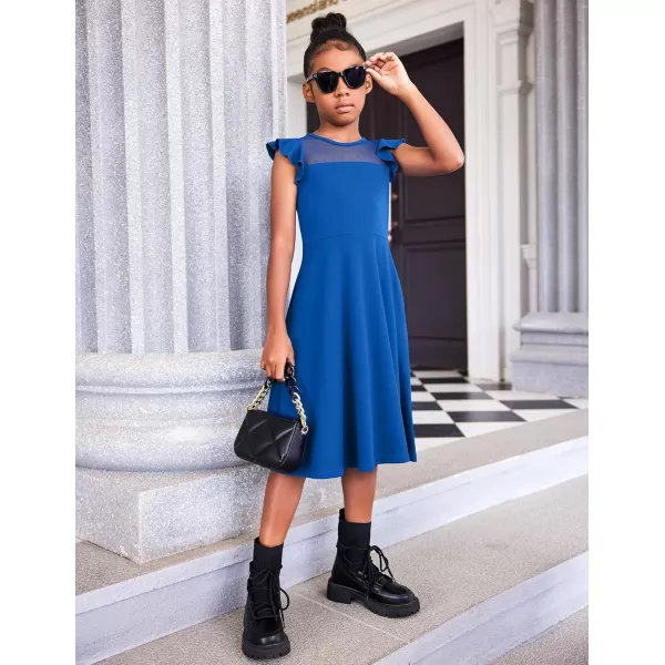 Arshiner Girls Dress Summer Ruffle Sleeve Mesh A Line Casual Party Dresses with Pockets 6-13 Years