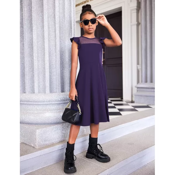 Arshiner Girls Dress Summer Ruffle Sleeve Mesh A Line Casual Party Dresses with Pockets 6-13 Years
