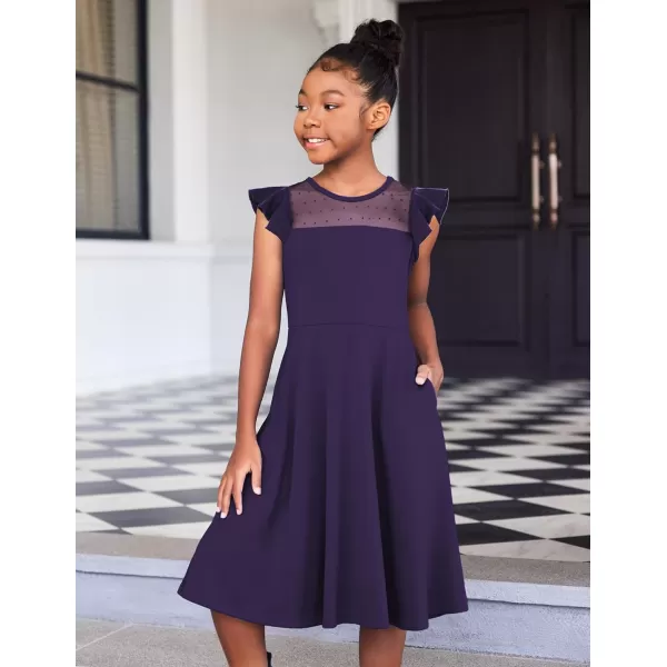Arshiner Girls Dress Summer Ruffle Sleeve Mesh A Line Casual Party Dresses with Pockets 6-13 Years