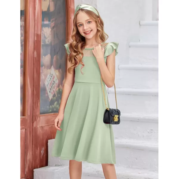 Arshiner Girls Dress Summer Ruffle Sleeve Mesh A Line Casual Party Dresses with Pockets 6-13 Years