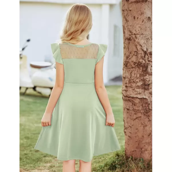 Arshiner Girls Dress Summer Ruffle Sleeve Mesh A Line Casual Party Dresses with Pockets 6-13 Years
