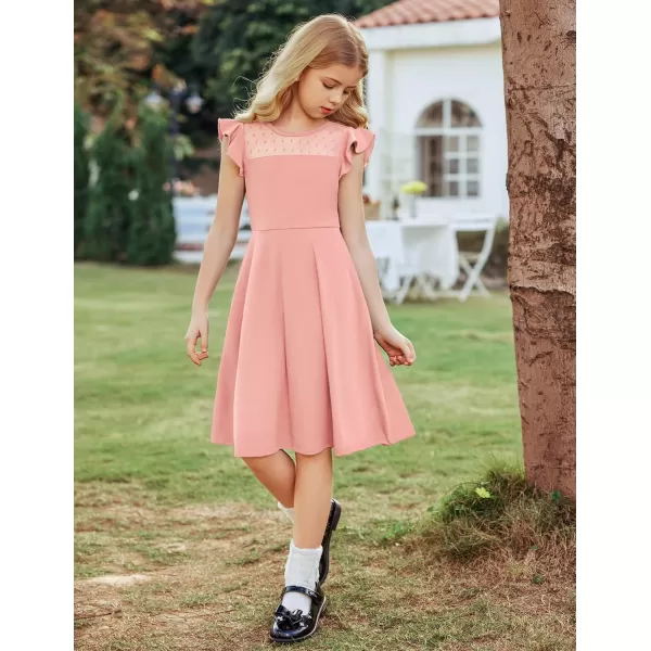 Arshiner Girls Dress Summer Ruffle Sleeve Mesh A Line Casual Party Dresses with Pockets 6-13 Years