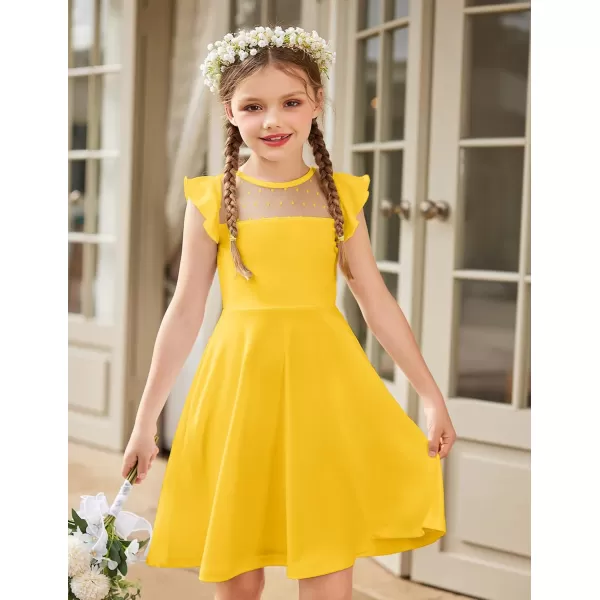 Arshiner Girls Dress Summer Ruffle Sleeve Mesh A Line Casual Party Dresses with Pockets 6-13 Years