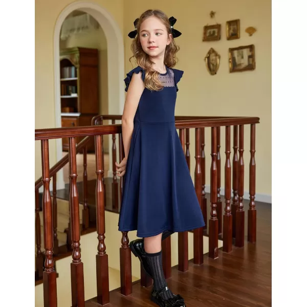 Arshiner Girls Dress Summer Ruffle Sleeve Mesh A Line Casual Party Dresses with Pockets 6-13 Years