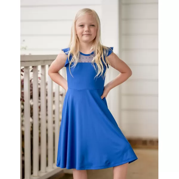Arshiner Girls Dress Summer Ruffle Sleeve Mesh A Line Casual Party Dresses with Pockets 6-13 Years