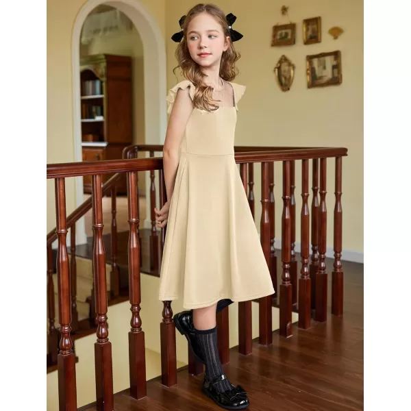 Arshiner Girls Dress Summer Ruffle Sleeve Mesh A Line Casual Party Dresses with Pockets 6-13 Years