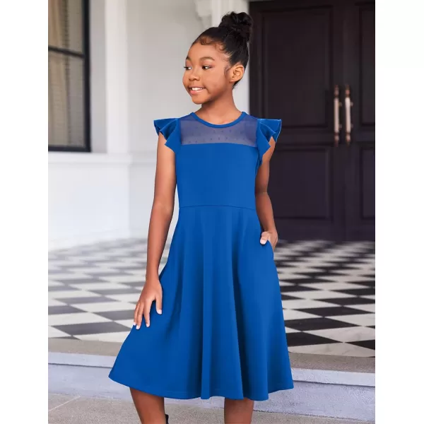 Arshiner Girls Dress Summer Ruffle Sleeve Mesh A Line Casual Party Dresses with Pockets 6-13 Years