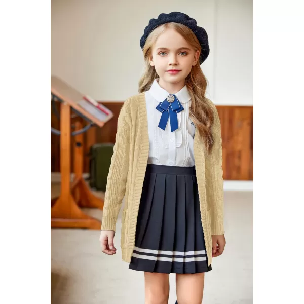 Arshiner Girls Open Front Cardigan Long Sleeve Casual Kids Fall Clothes Solid Thick Chunky Sweater Coat with Pockets