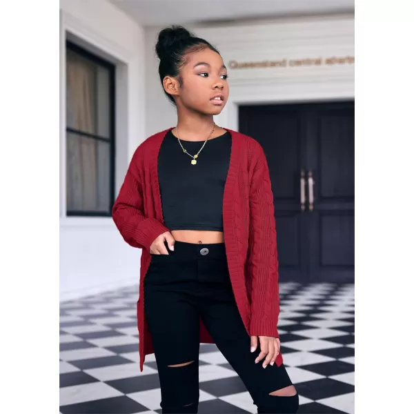 Arshiner Girls Open Front Cardigan Long Sleeve Casual Kids Fall Clothes Solid Thick Chunky Sweater Coat with Pockets