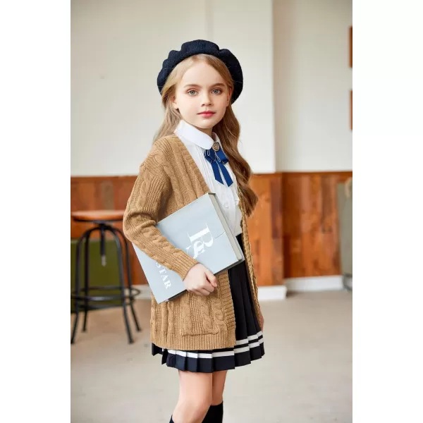 Arshiner Girls Open Front Cardigan Long Sleeve Casual Kids Fall Clothes Solid Thick Chunky Sweater Coat with Pockets