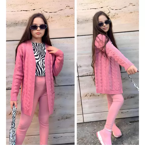 Arshiner Girls Open Front Cardigan Long Sleeve Casual Kids Fall Clothes Solid Thick Chunky Sweater Coat with Pockets