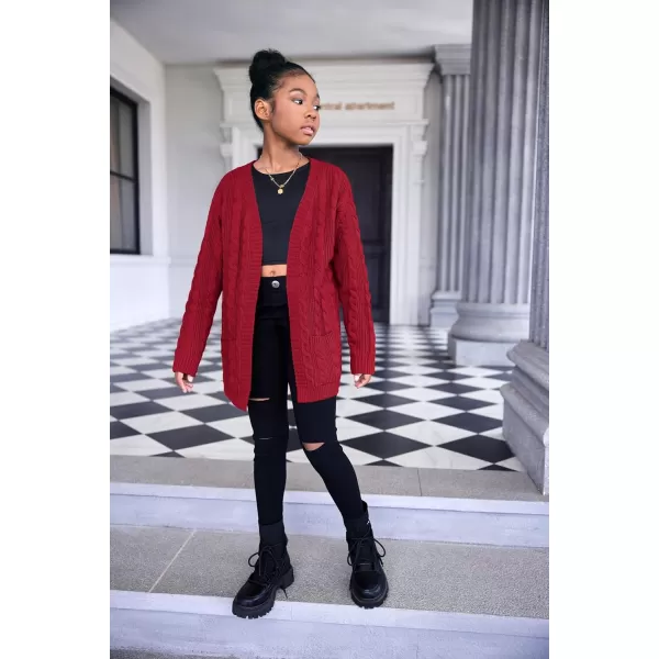 Arshiner Girls Open Front Cardigan Long Sleeve Casual Kids Fall Clothes Solid Thick Chunky Sweater Coat with Pockets
