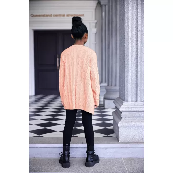 Arshiner Girls Open Front Cardigan Long Sleeve Casual Kids Fall Clothes Solid Thick Chunky Sweater Coat with Pockets