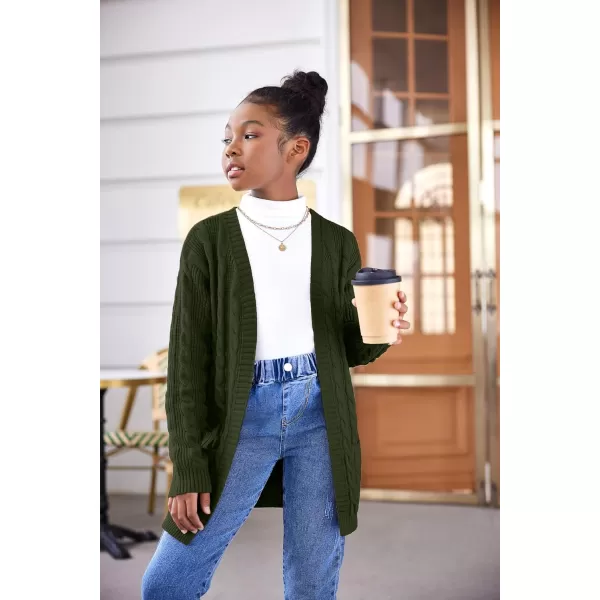 Arshiner Girls Open Front Cardigan Long Sleeve Casual Kids Fall Clothes Solid Thick Chunky Sweater Coat with Pockets