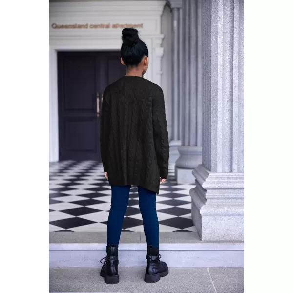 Arshiner Girls Open Front Cardigan Long Sleeve Casual Kids Fall Clothes Solid Thick Chunky Sweater Coat with Pockets