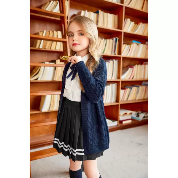 Arshiner Girls Open Front Cardigan Long Sleeve Casual Kids Fall Clothes Solid Thick Chunky Sweater Coat with Pockets
