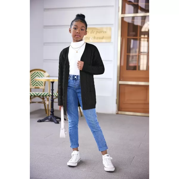 Arshiner Girls Open Front Cardigan Long Sleeve Casual Kids Fall Clothes Solid Thick Chunky Sweater Coat with Pockets