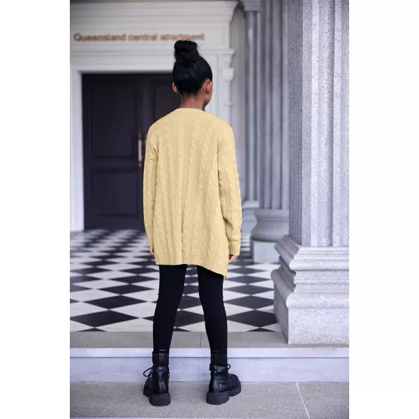 Arshiner Girls Open Front Cardigan Long Sleeve Casual Kids Fall Clothes Solid Thick Chunky Sweater Coat with Pockets