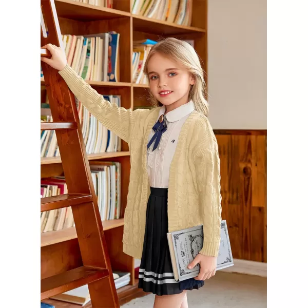 Arshiner Girls Open Front Cardigan Long Sleeve Casual Kids Fall Clothes Solid Thick Chunky Sweater Coat with Pockets