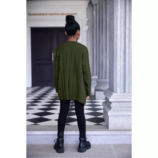Arshiner Girls Open Front Cardigan Long Sleeve Casual Kids Fall Clothes Solid Thick Chunky Sweater Coat with Pockets