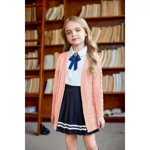 Arshiner Girls Open Front Cardigan Long Sleeve Casual Kids Fall Clothes Solid Thick Chunky Sweater Coat with Pockets