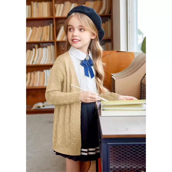 Arshiner Girls Open Front Cardigan Long Sleeve Casual Kids Fall Clothes Solid Thick Chunky Sweater Coat with Pockets