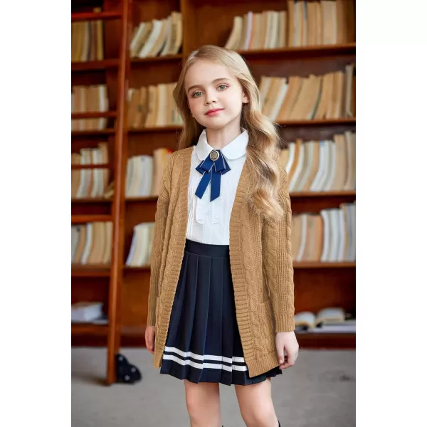 Arshiner Girls Open Front Cardigan Long Sleeve Casual Kids Fall Clothes Solid Thick Chunky Sweater Coat with Pockets