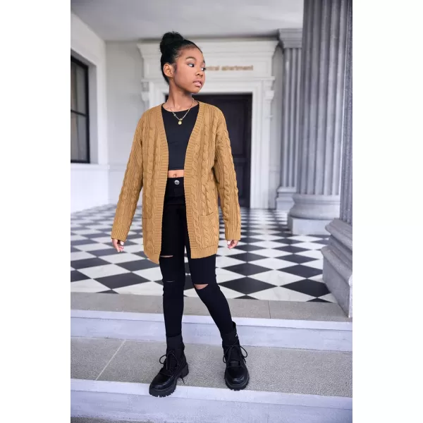 Arshiner Girls Open Front Cardigan Long Sleeve Casual Kids Fall Clothes Solid Thick Chunky Sweater Coat with Pockets