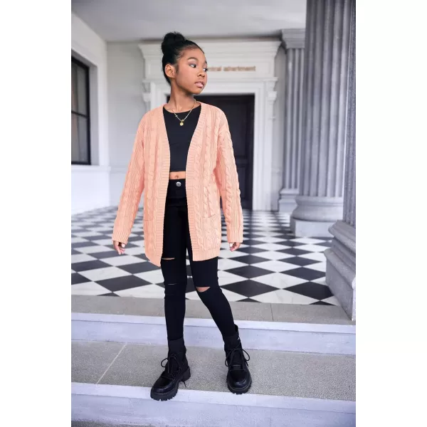 Arshiner Girls Open Front Cardigan Long Sleeve Casual Kids Fall Clothes Solid Thick Chunky Sweater Coat with Pockets