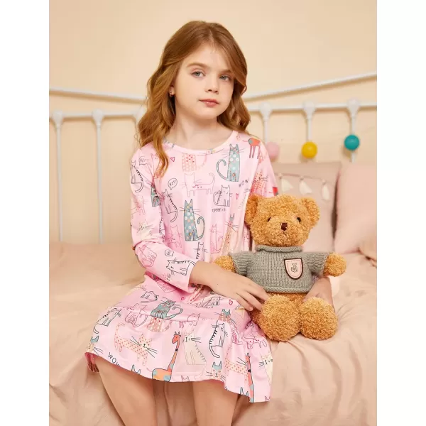 Arshiner Girls' Sleepwear Long Sleeve Cute Nightgown Nightie Pajama Dress