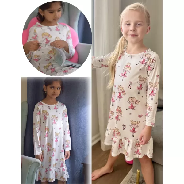 Arshiner Girls' Sleepwear Long Sleeve Cute Nightgown Nightie Pajama Dress