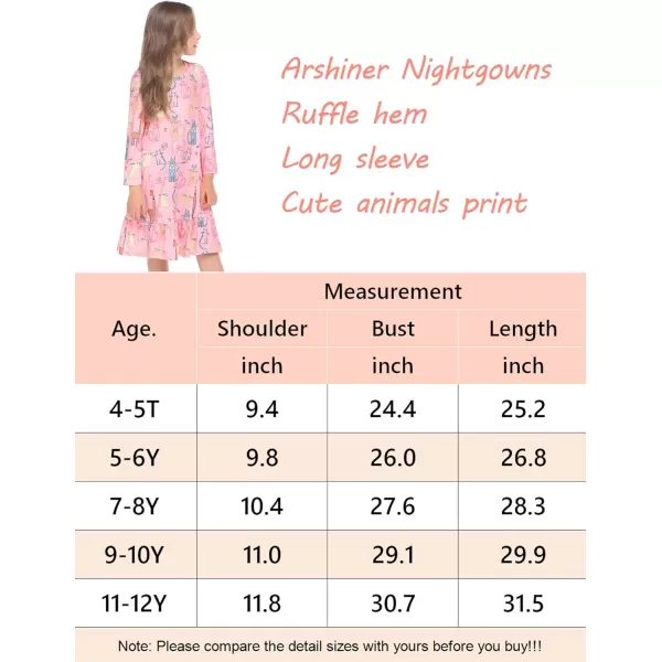 Arshiner Girls' Sleepwear Long Sleeve Cute Nightgown Nightie Pajama Dress