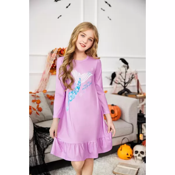 Arshiner Girls' Sleepwear Long Sleeve Cute Nightgown Nightie Pajama Dress