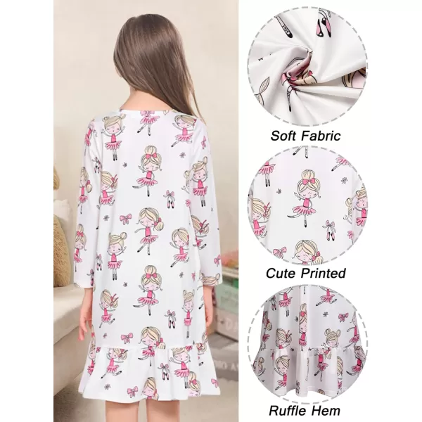 Arshiner Girls' Sleepwear Long Sleeve Cute Nightgown Nightie Pajama Dress
