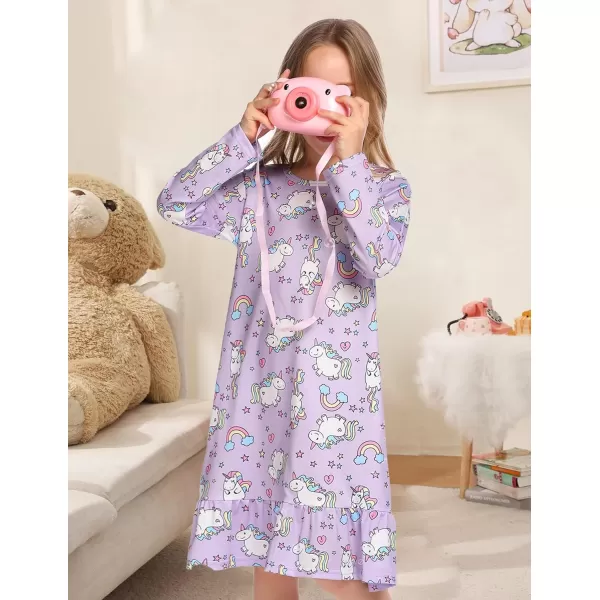 Arshiner Girls' Sleepwear Long Sleeve Cute Nightgown Nightie Pajama Dress