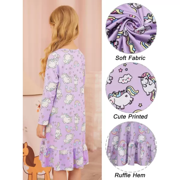 Arshiner Girls' Sleepwear Long Sleeve Cute Nightgown Nightie Pajama Dress