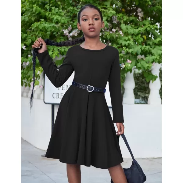 Arshiner Girls Twirl School Dress Long Sleeve A-line Spring Casual Dress Black 12 Years