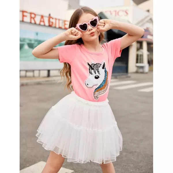 Arshiner Girls Unicorn Shirts Short Sleeve Flip Sequin T-Shirt Tops