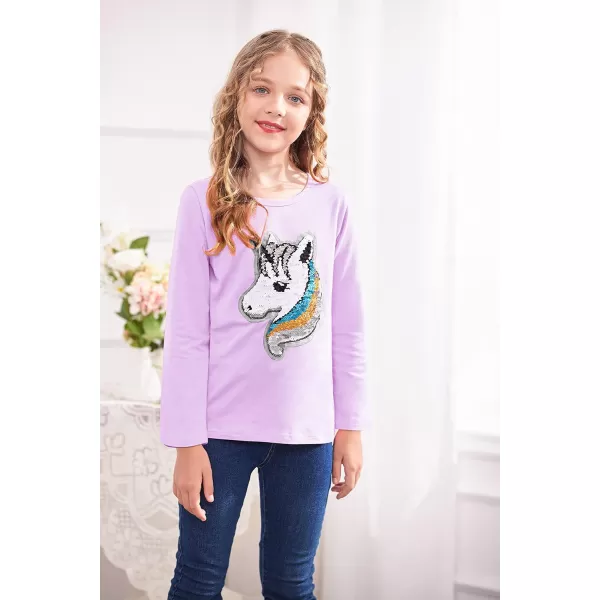 Arshiner Girls Unicorn Shirts Short Sleeve Flip Sequin T-Shirt Tops