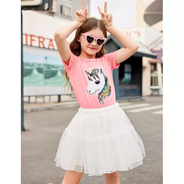Arshiner Girls Unicorn Shirts Short Sleeve Flip Sequin T-Shirt Tops