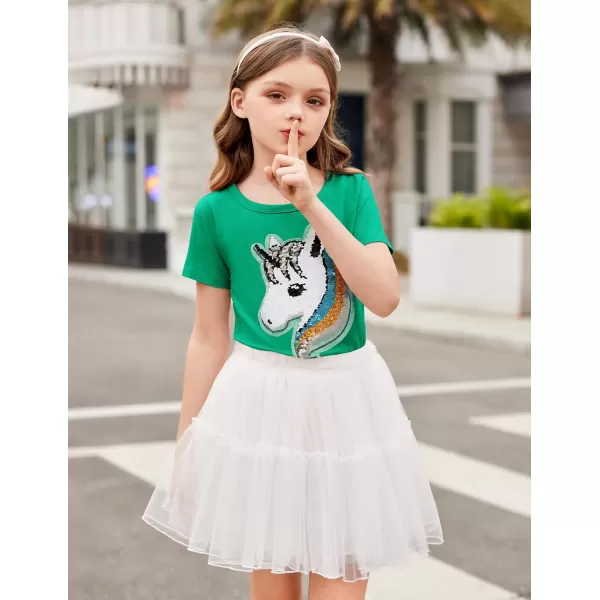 Arshiner Girls Unicorn Shirts Short Sleeve Flip Sequin T-Shirt Tops