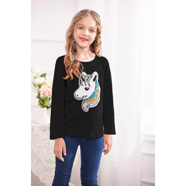 Arshiner Girls Unicorn Shirts Short Sleeve Flip Sequin T-Shirt Tops