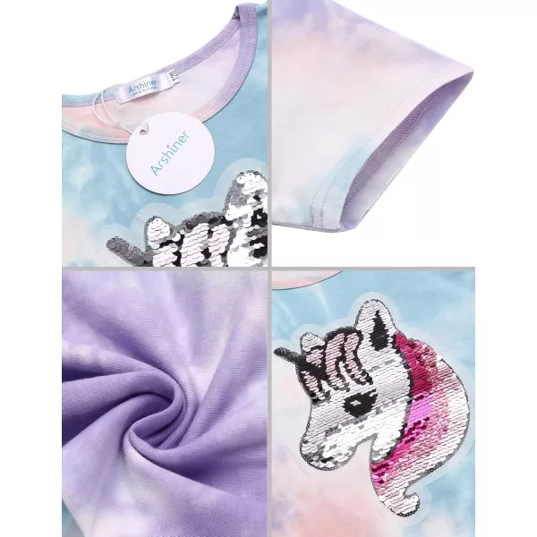 Arshiner Girls Unicorn Shirts Short Sleeve Flip Sequin T-Shirt Tops
